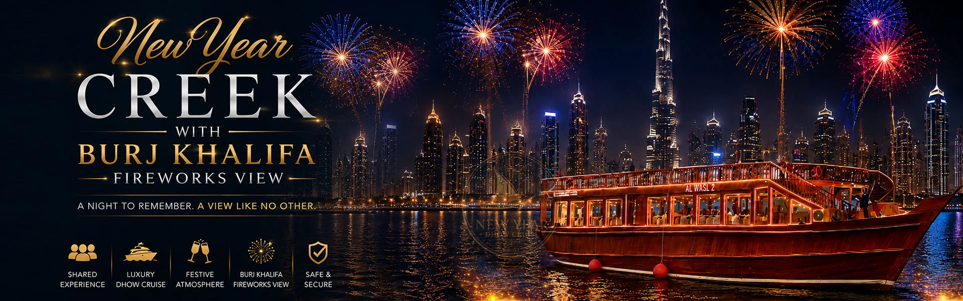 NYE Creek With Burj Khalifa Fireworks View